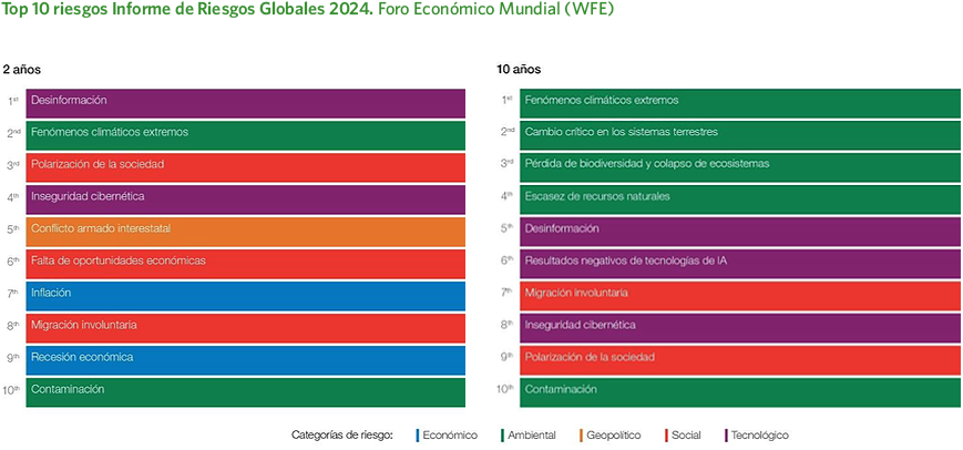 Top 10 riesgos Informe de Riesgos Globales 2024. Foro Económico Mundial (WFE)